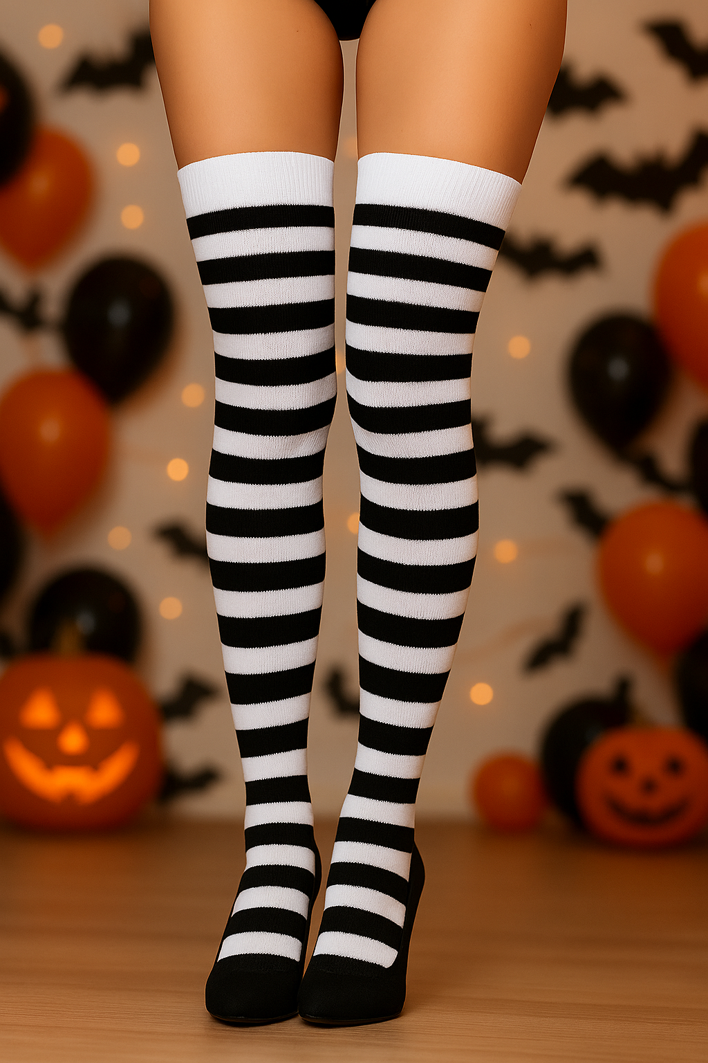 Medias Halloween Diseño De "Rayado Negro Y Blanco"