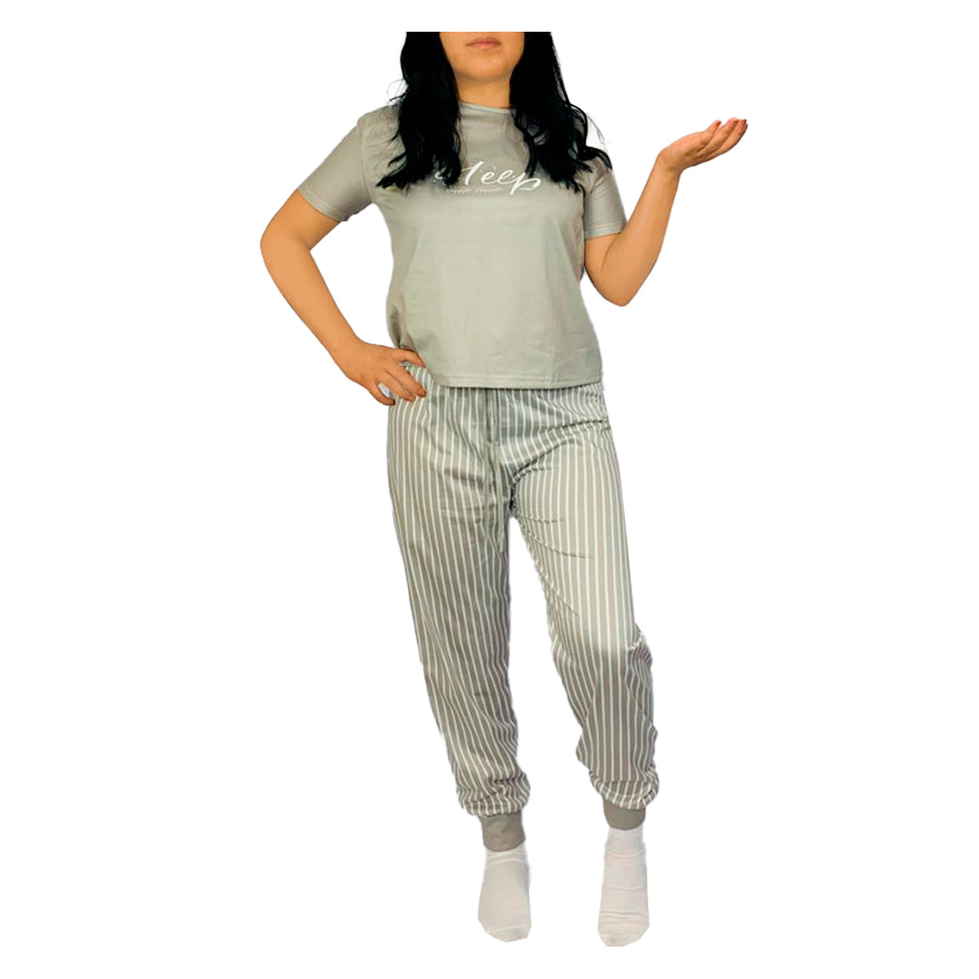 Pijama Dama Elegante Rayas Moda "Color Gris"