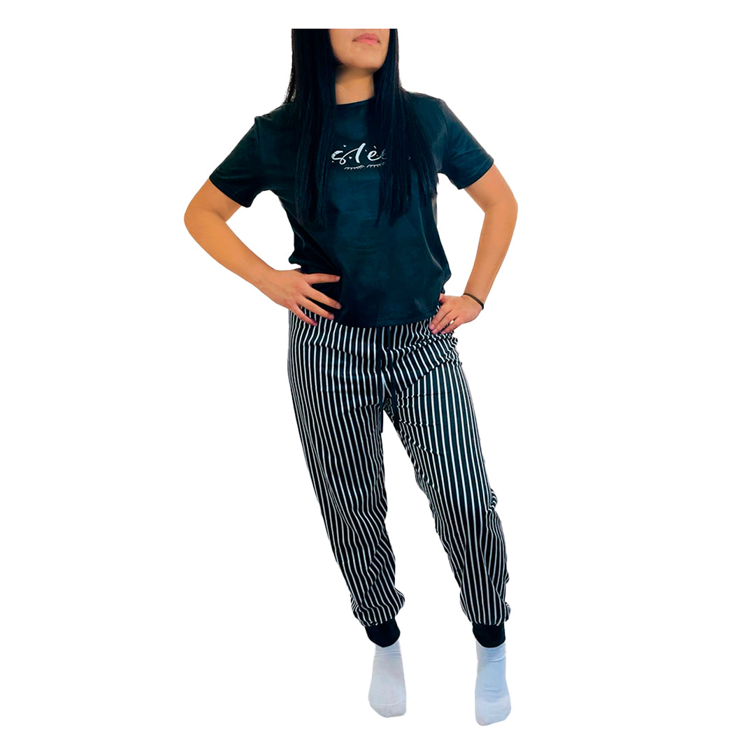 Pijama Dama Elegante Rayas Moda "Color Negro"