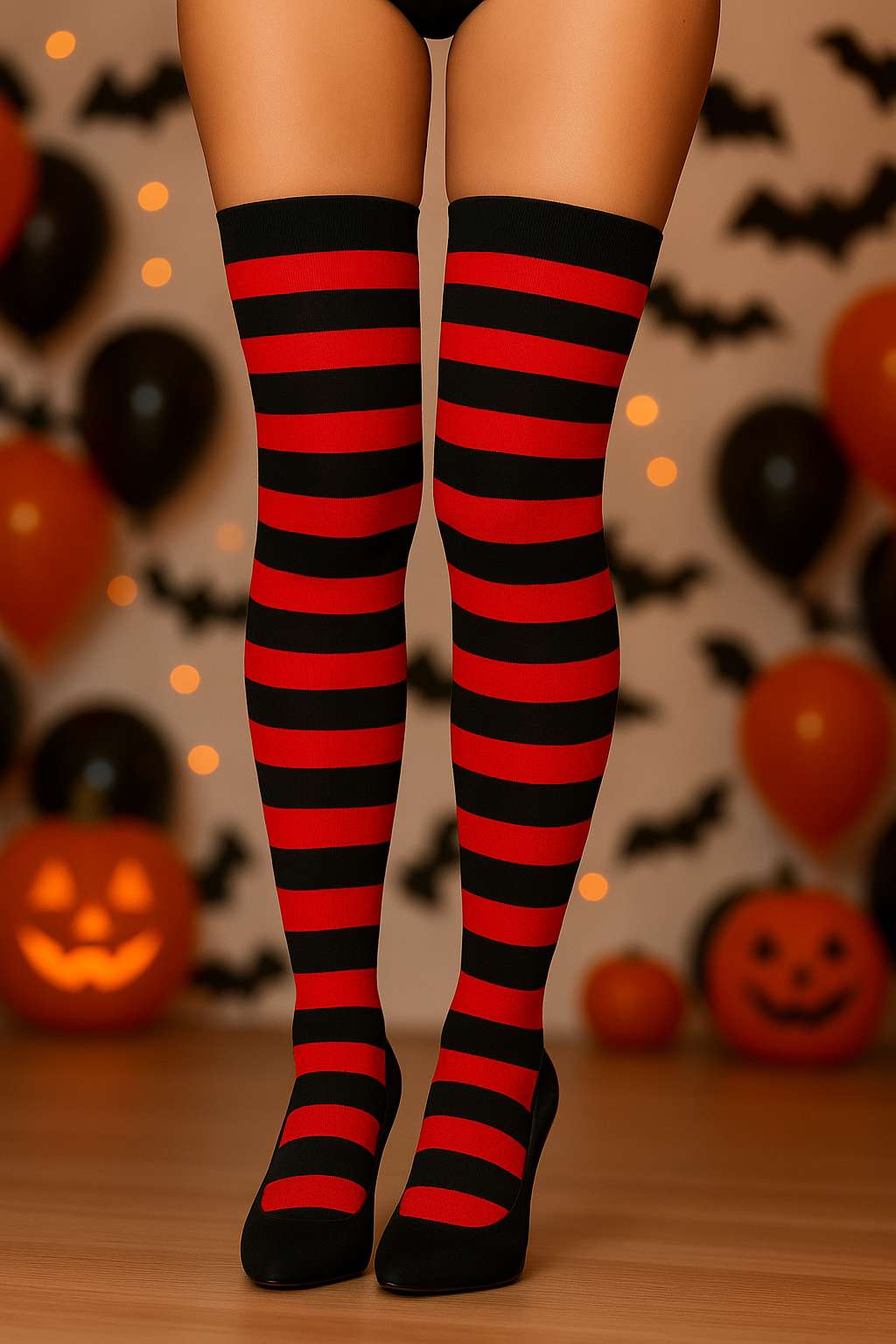 Medias Halloween Diseño De "Rayado Rojo Con Negro"