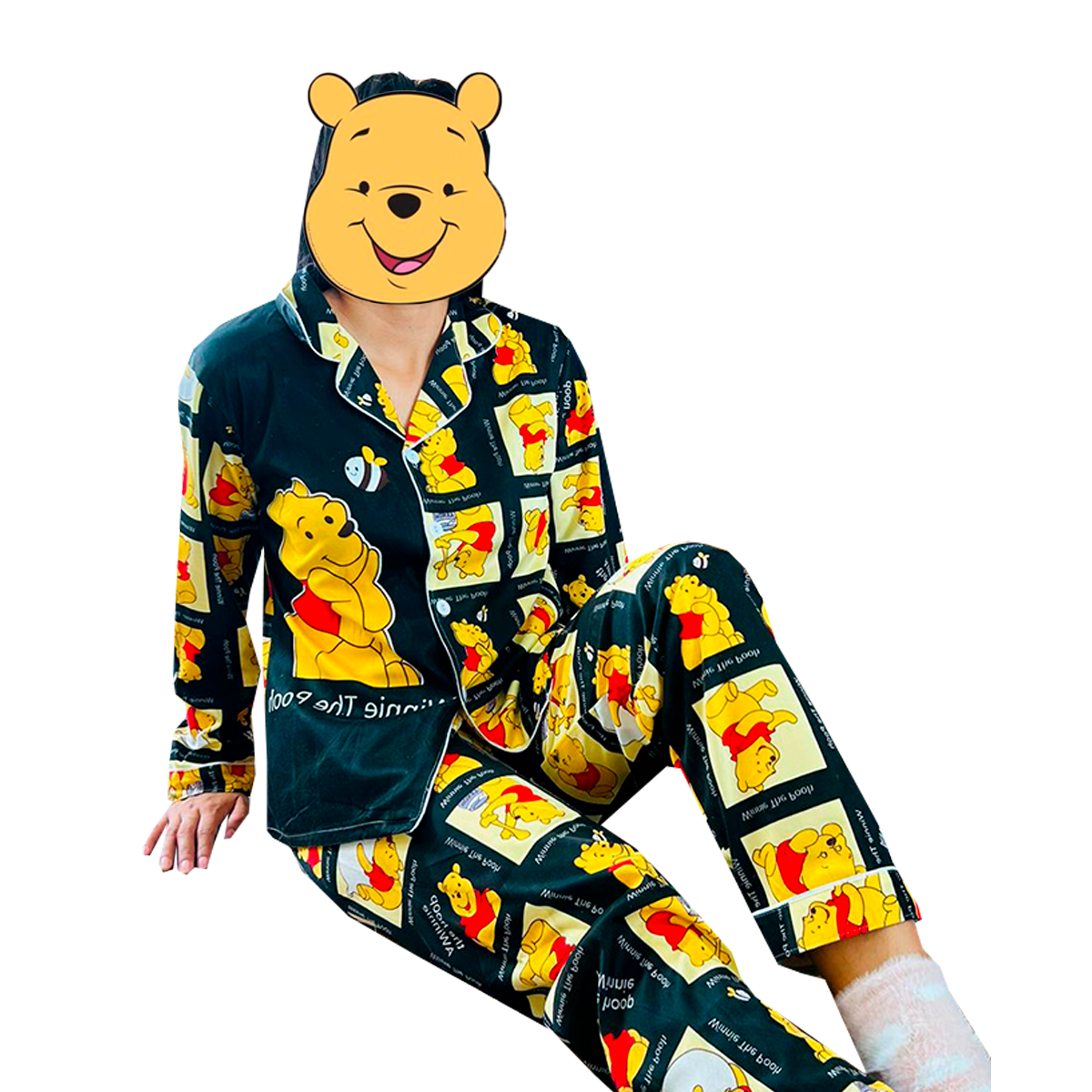 Pijama Botones Diseño De "Winnie Pooh Color Negro"
