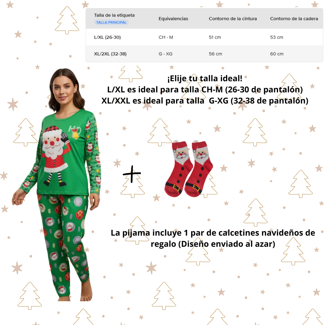 Pijama Navideña Santa Claus Happy Mujer Moda Pantalón, Playera Y Calcetas