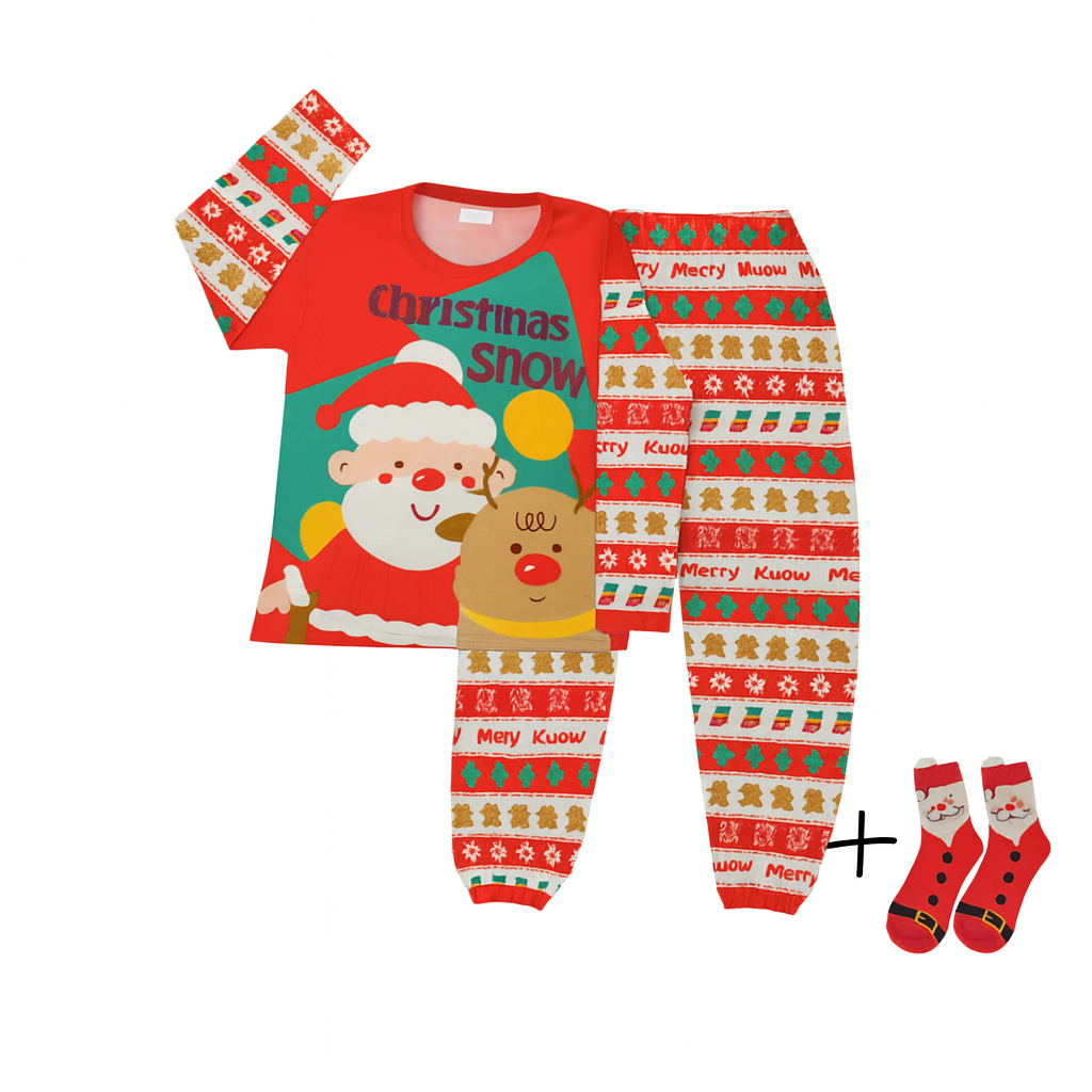 Pijama Navideña Santa Claus Caricatura  Mujer Moda Pantalón, Playera Y Calcetas
