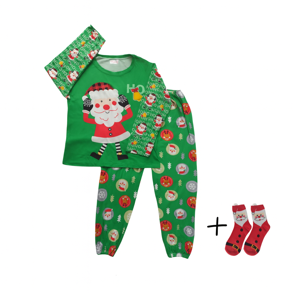 Pijama Navideña Santa Claus Happy Mujer Moda Pantalón, Playera Y Calcetas