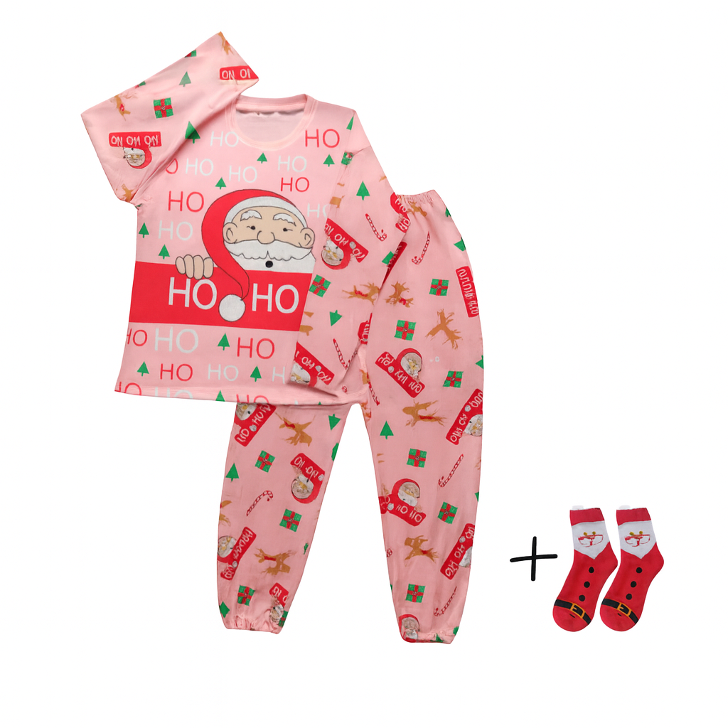 Pijama Navideña Santa Claus Pink  Mujer Moda Pantalón, Playera Y Calcetas