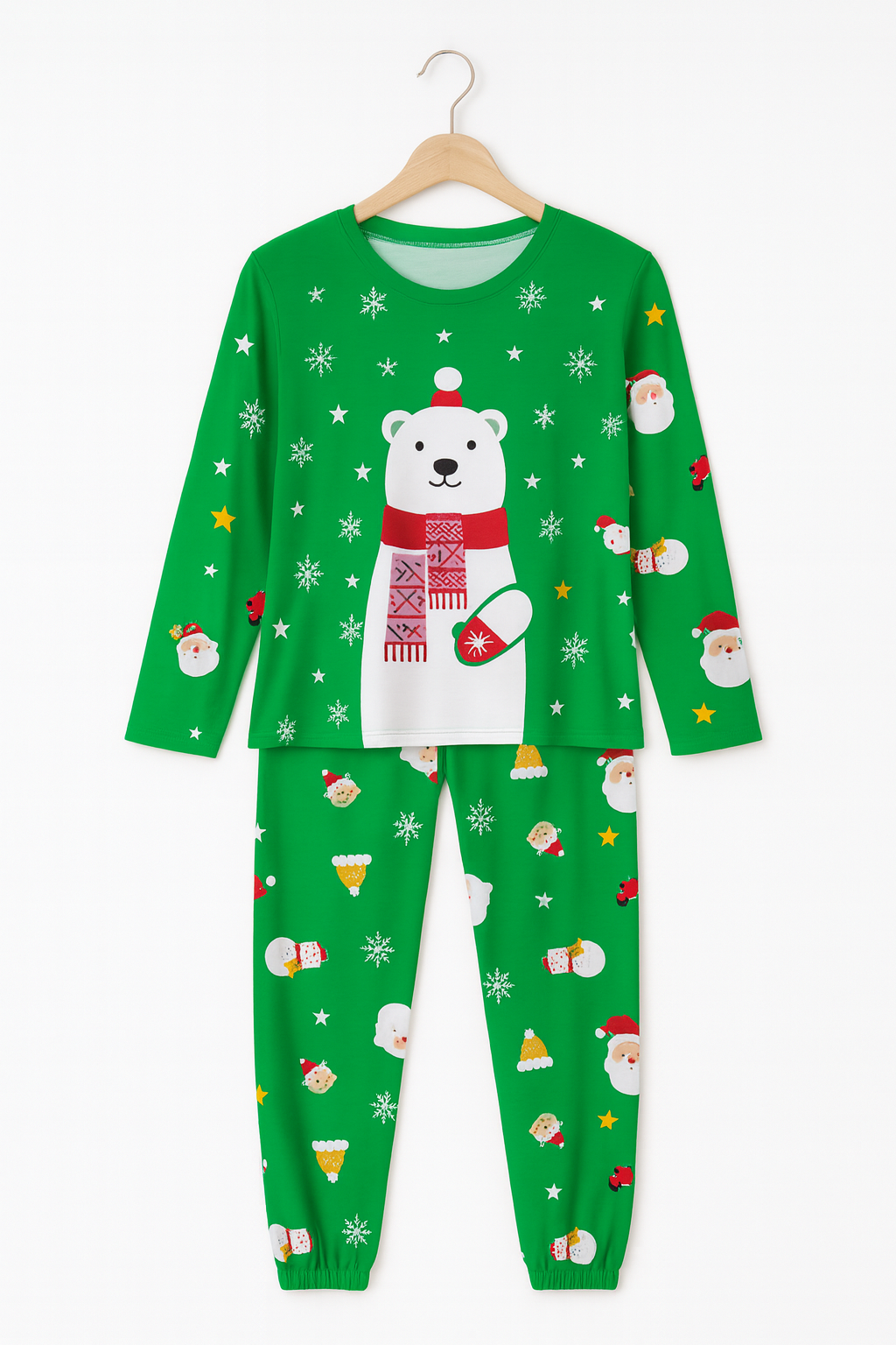 Pijama Navideña Oso Polar Mujer Moda Pantalón, Playera Y Calcetas