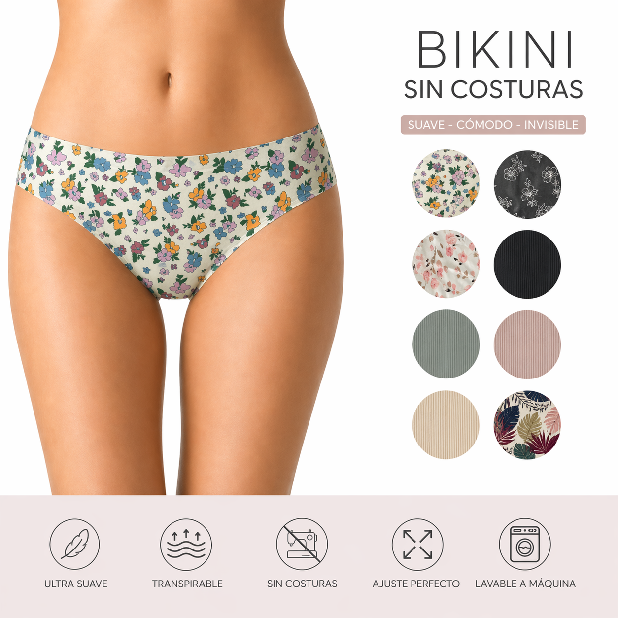 Calzón De Dama Bikini Invisible Sin Costura Confort 6 Piezas
