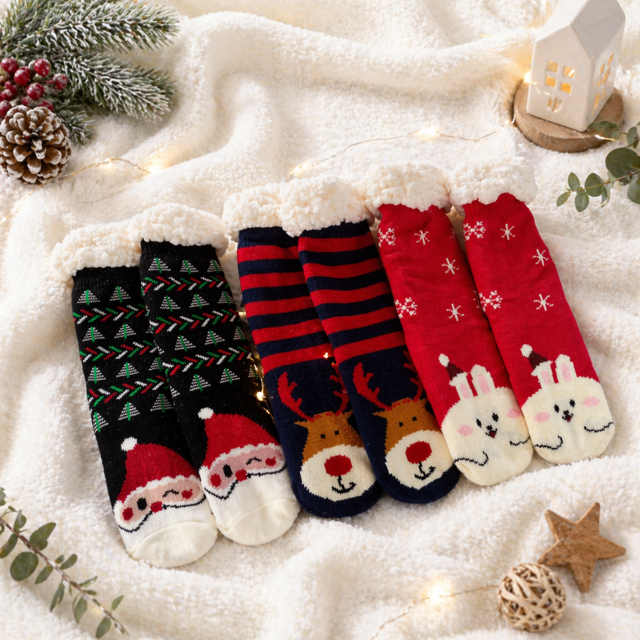 Calcetines De Borrego Peluche Térmicas Navidad (2 pares)