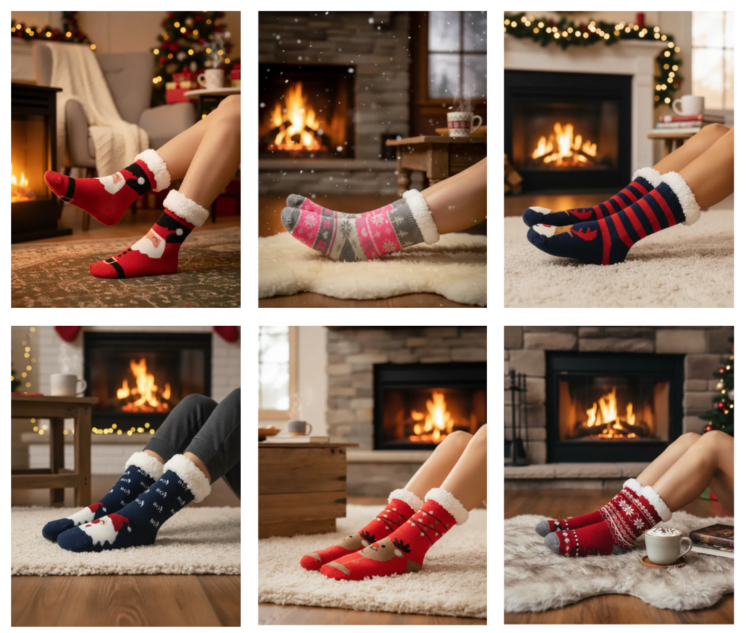 Calcetines De Borrego Peluche Térmicas Navidad (2 pares)