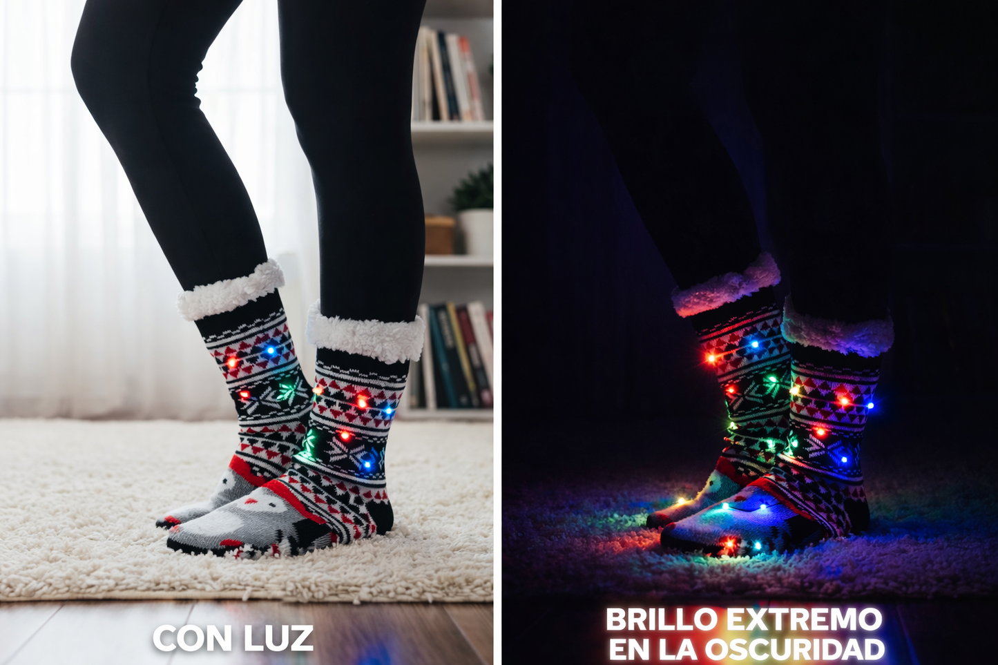 Calcetines De Borrego Luz Peluche Térmicas Navidad (2 pares)