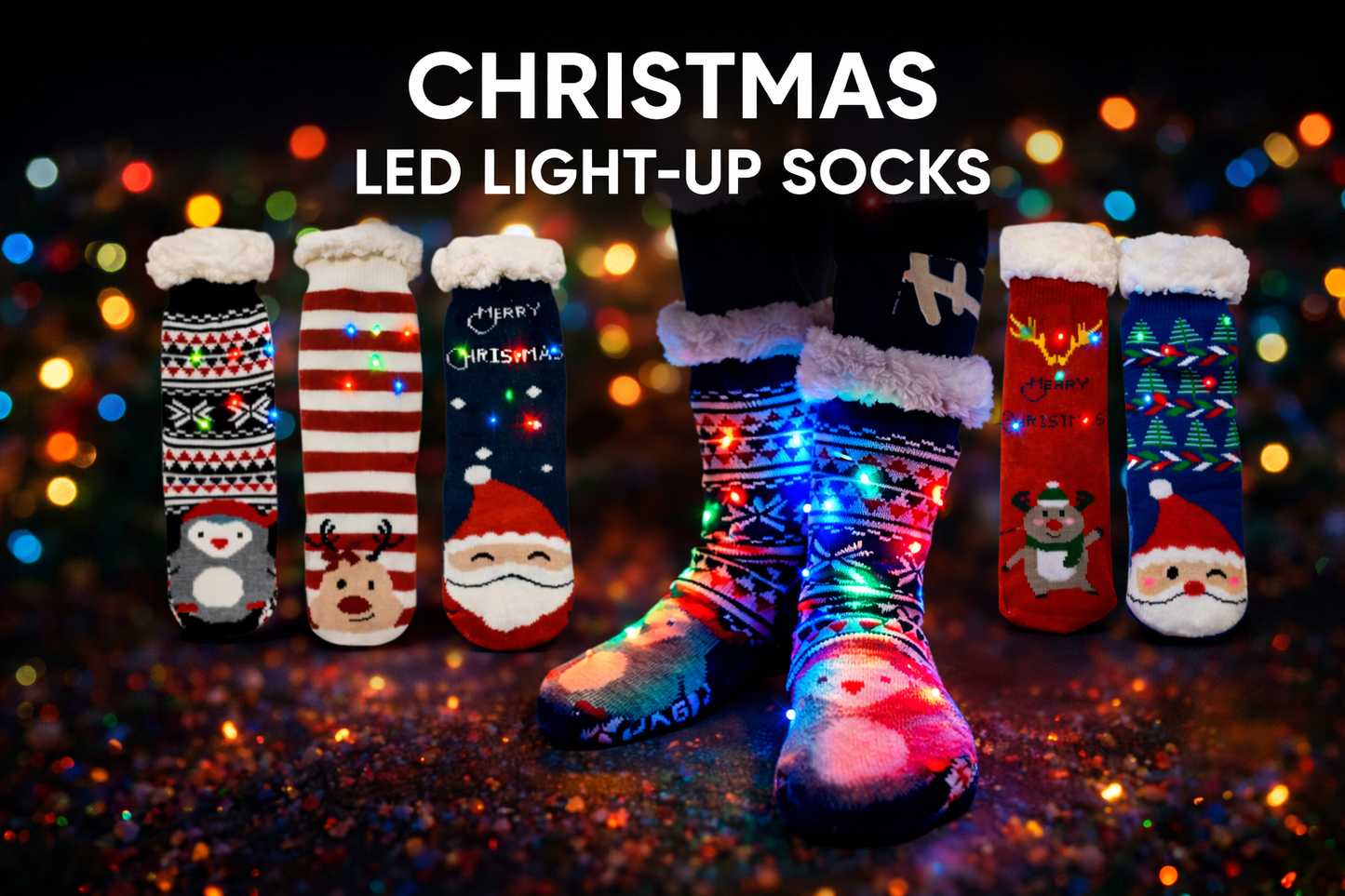 Calcetines De Borrego Luz Peluche Térmicas Navidad (2 pares)