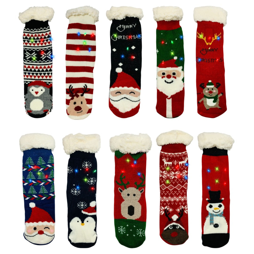 Calcetines De Borrego Luz Peluche Térmicas Navidad (2 pares)