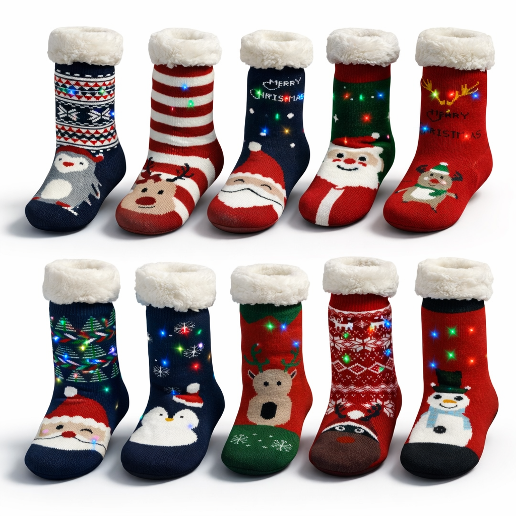 Calcetines De Borrego Luz Peluche Térmicas Navidad (2 pares)