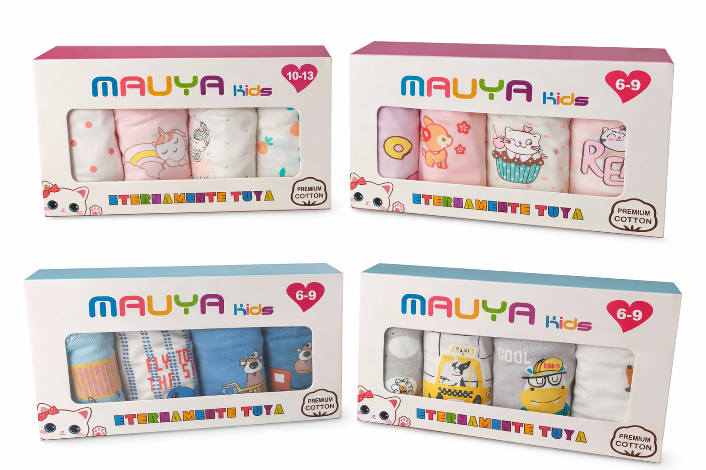 Bóxer Infantil Niño/ Niña Algodón Moda Confort Set de 4 Piezas