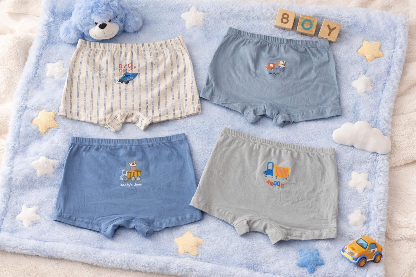 Bóxer Infantil Niño/ Niña Algodón Moda Confort Set de 4 Piezas
