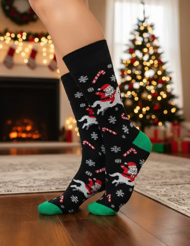 Calcetines Navidad / "Santa Claus Montado En Caballo Y Bastones"