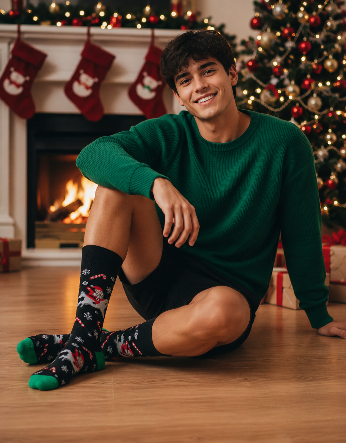 Calcetines Navidad / "Santa Claus Montado En Caballo Y Bastones"