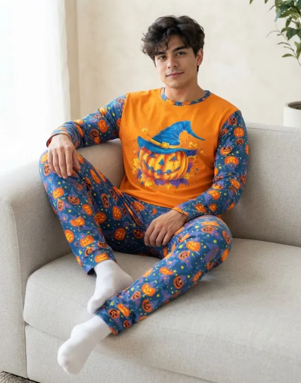 Pijama De Halloween/ Día De Muertos Hombre Térmica Moda Calabaza