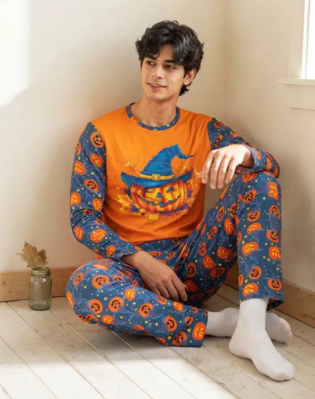 Pijama De Halloween/ Día De Muertos Hombre Térmica Moda Calabaza