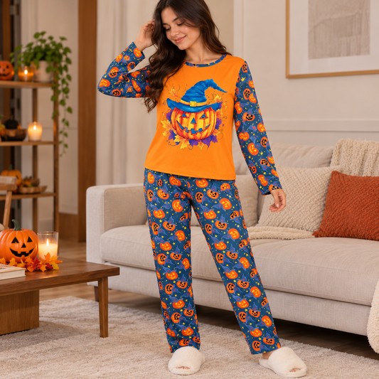 Pijama De Halloween/ Día De Muertos Mujer Térmica Moda Calabaza