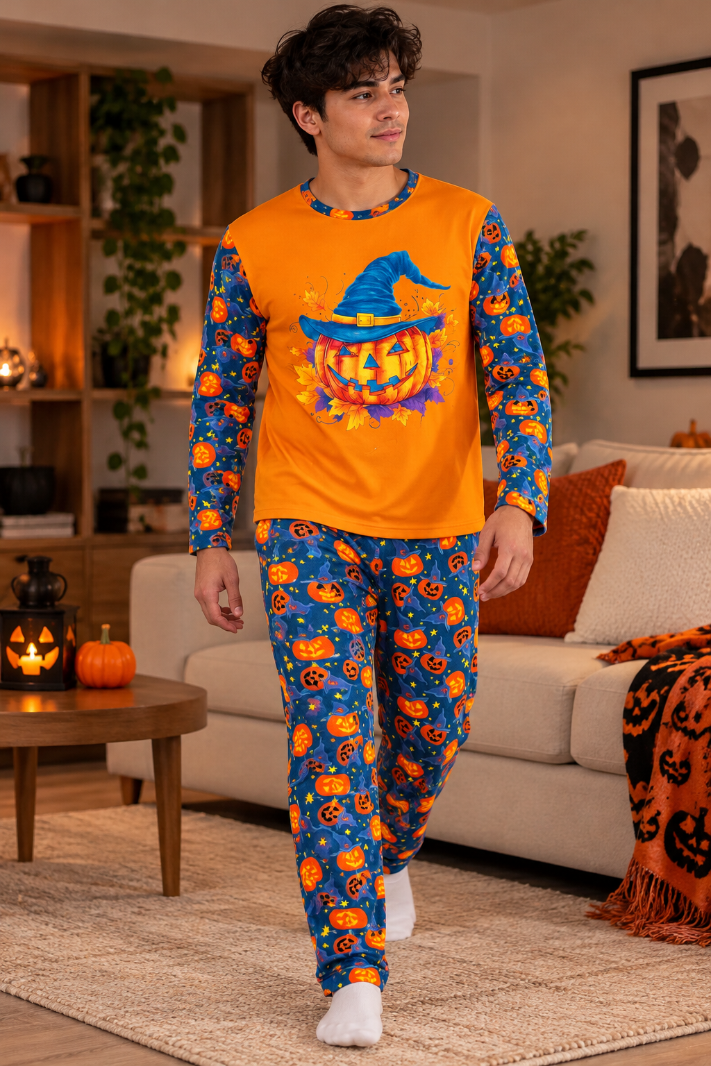 Pijama De Halloween/ Día De Muertos Hombre Térmica Moda Calabaza