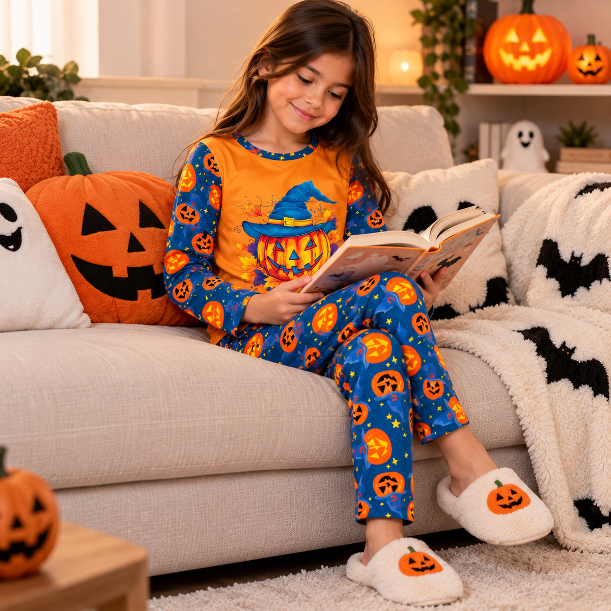 Pijama De Halloween/ Día De Muertos Infantil Niñ@s Térmica Moda Calabaza