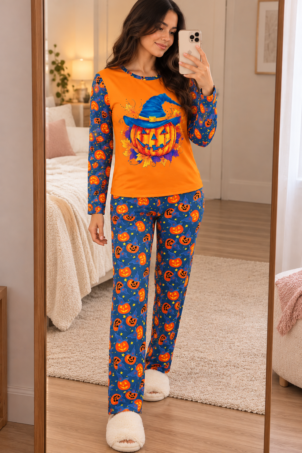 Pijama De Halloween/ Día De Muertos Mujer Térmica Moda Calabaza