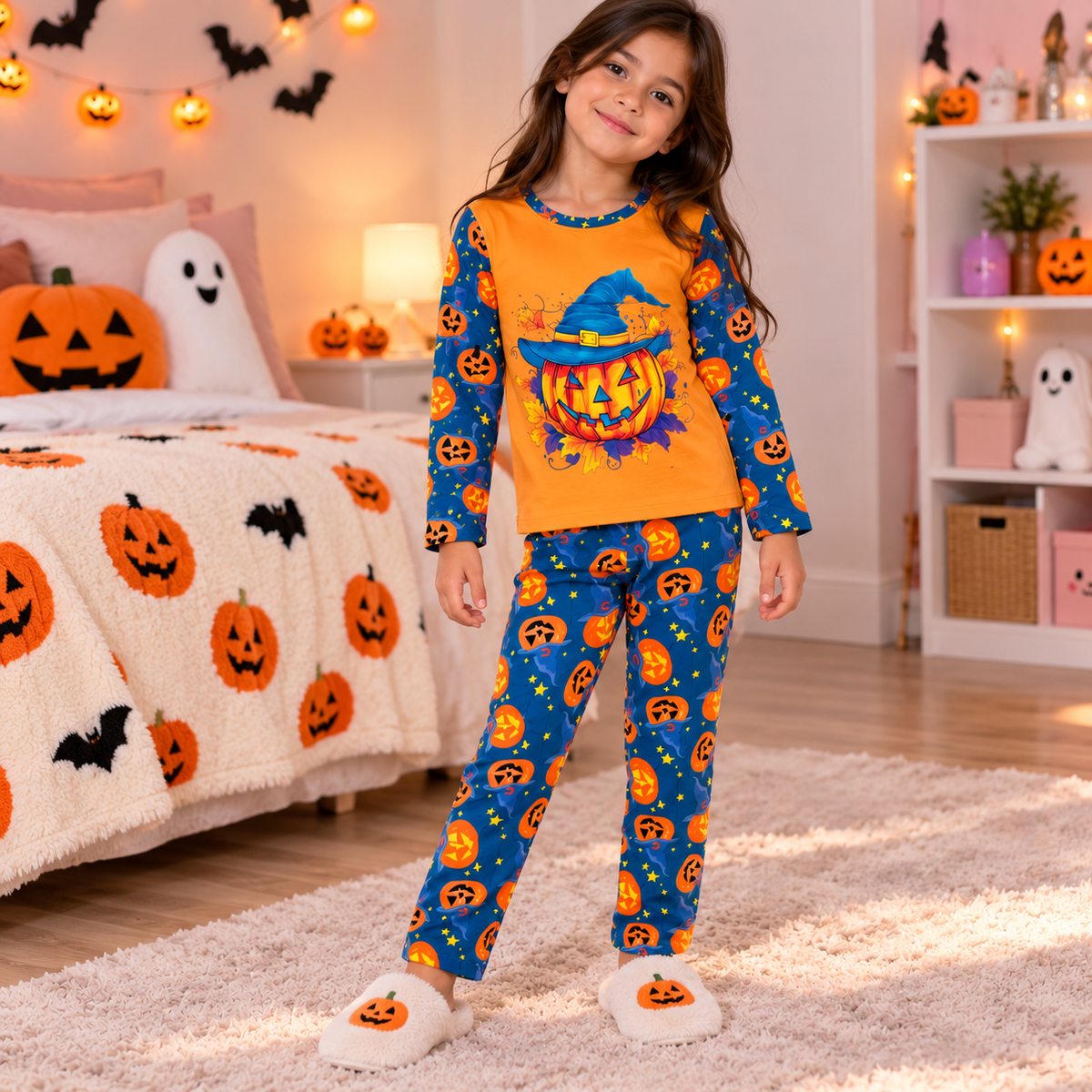 Pijama De Halloween/ Día De Muertos Infantil Niñ@s Térmica Moda Calabaza
