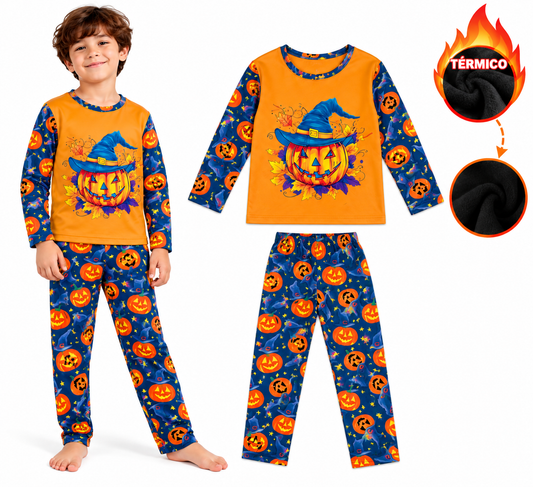 Pijama De Halloween/ Día De Muertos Infantil Niñ@s Térmica Moda Calabaza