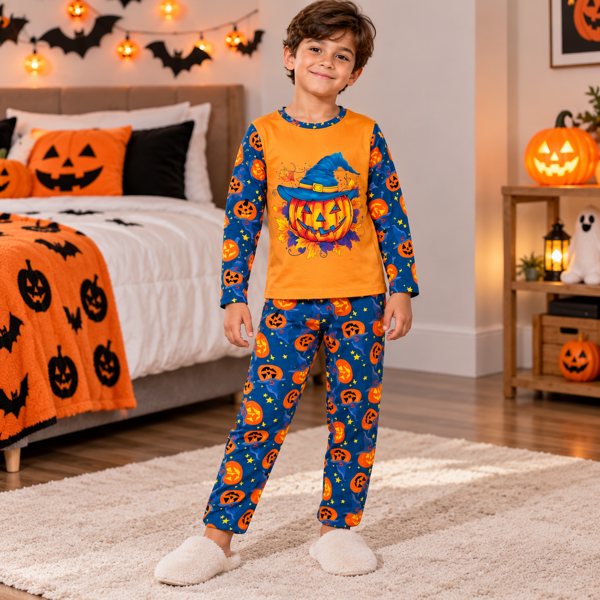 Pijama De Halloween/ Día De Muertos Infantil Niñ@s Térmica Moda Calabaza