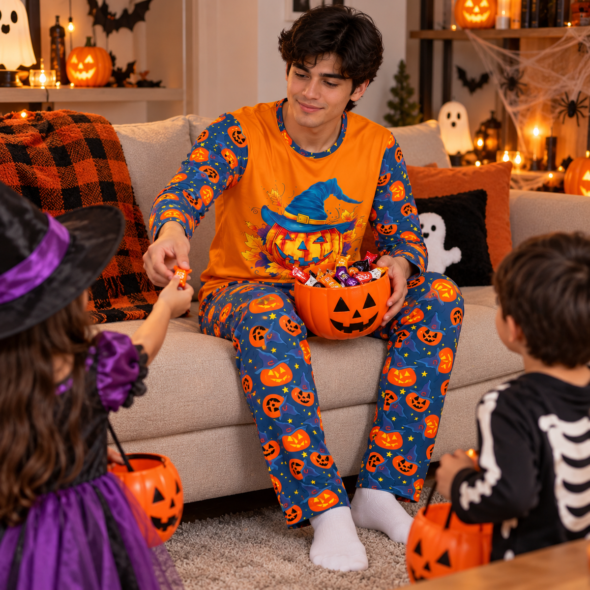 Pijama De Halloween/ Día De Muertos Hombre Térmica Moda Calabaza