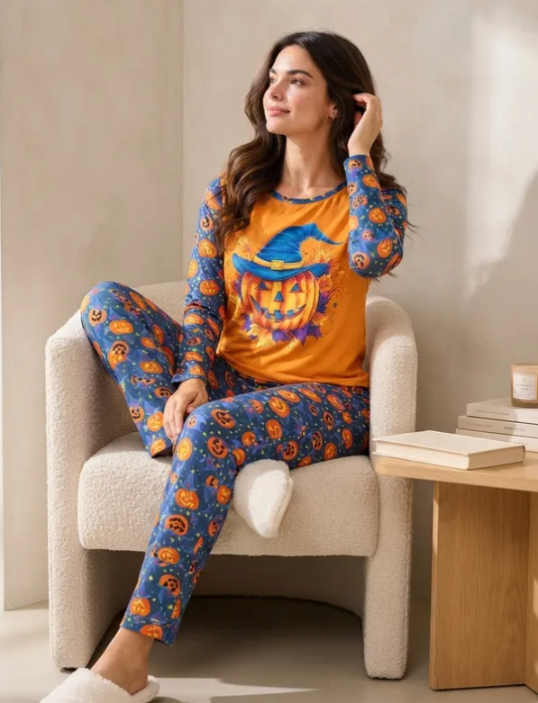 Pijama De Halloween/ Día De Muertos Mujer Térmica Moda Calabaza