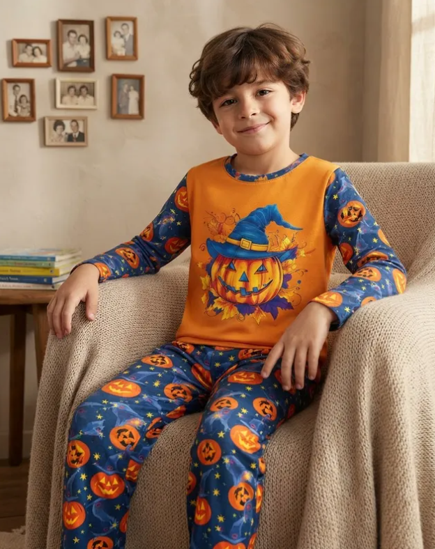 Pijama De Halloween/ Día De Muertos Infantil Niñ@s Térmica Moda Calabaza