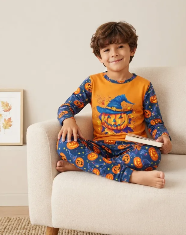 Pijama De Halloween/ Día De Muertos Infantil Niñ@s Térmica Moda Calabaza