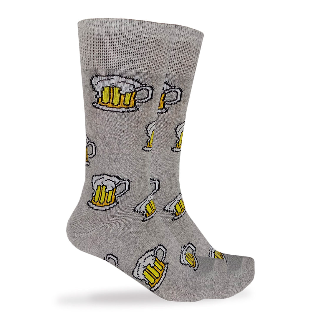 Calcetines Divertidos "Tarros De Cerveza Color Gris"