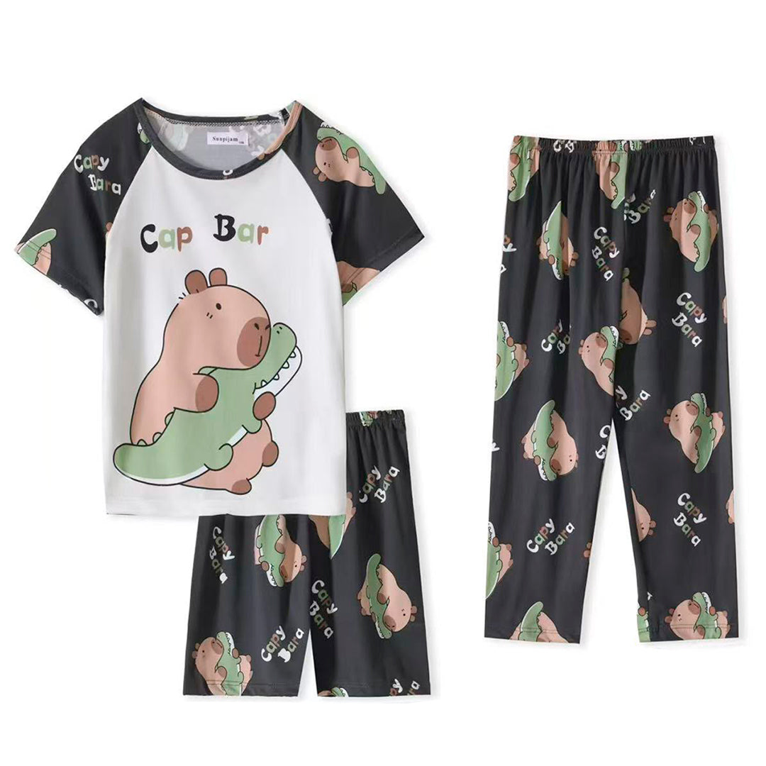 Pijama Infantil De Capibara Niña Niño Pantalón, Short y Playera Fresca Moda