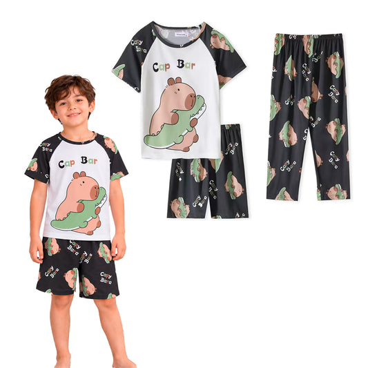 Pijama Infantil De Capibara Niña Niño Pantalón, Short y Playera Fresca Moda