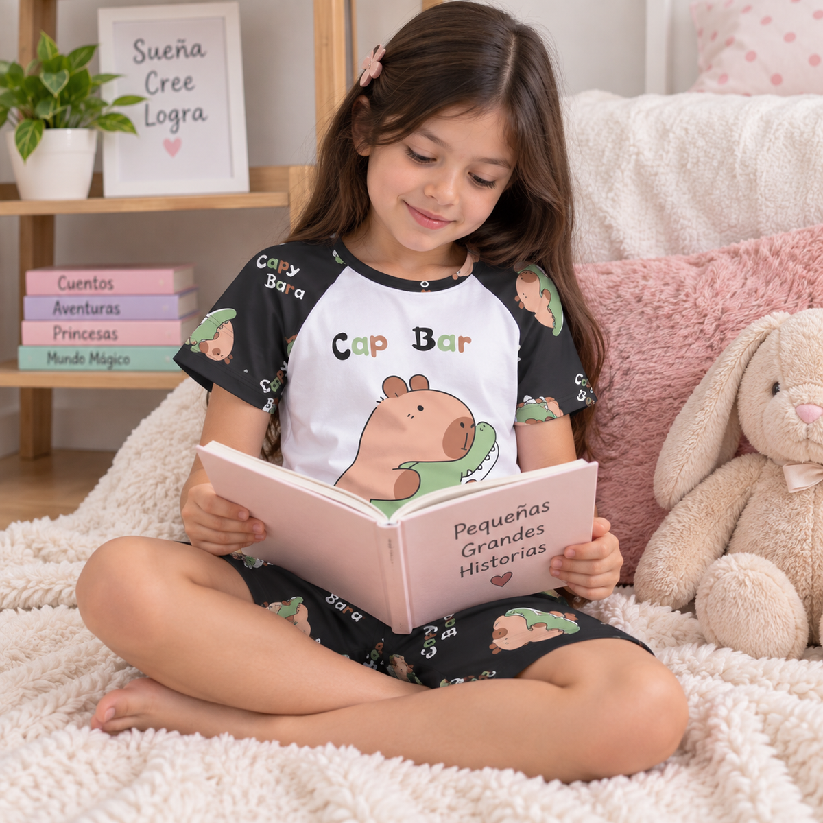 Pijama Infantil De Capibara Niña Niño Pantalón, Short y Playera Fresca Moda