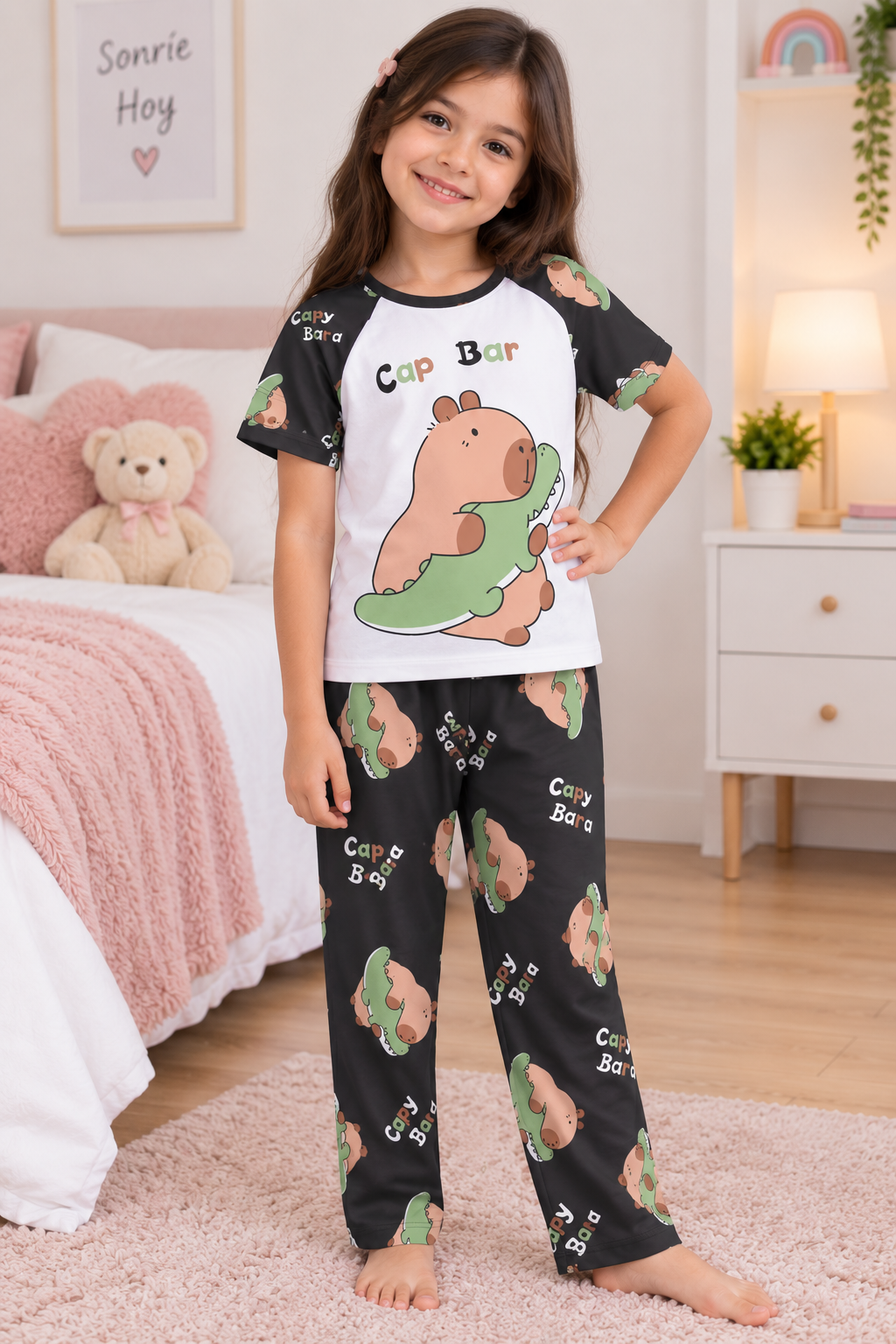 Pijama Infantil De Capibara Niña Niño Pantalón, Short y Playera Fresca Moda