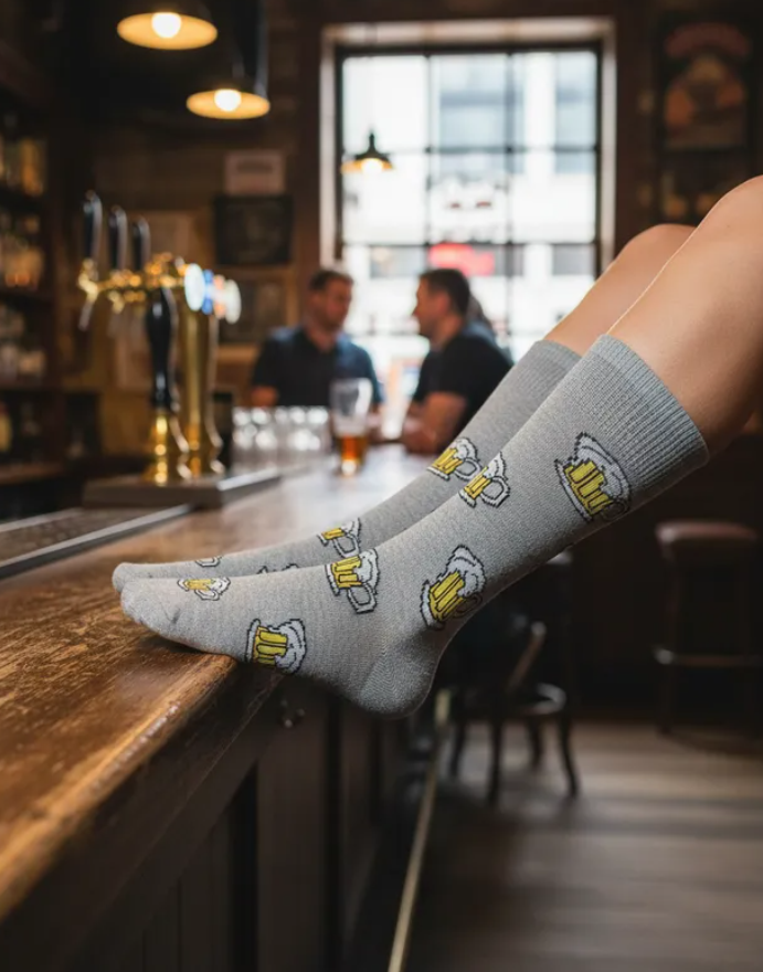 Calcetines Divertidos "Tarros De Cerveza Color Gris"