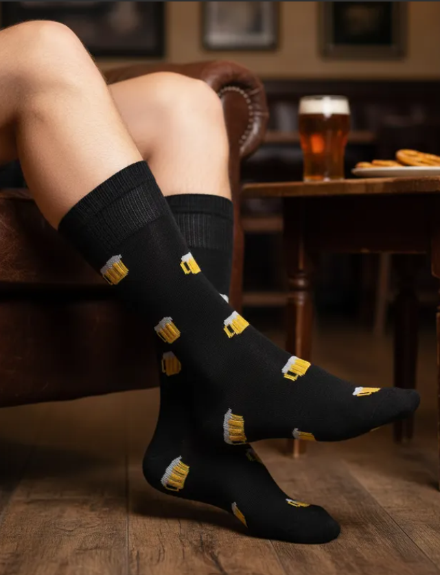 Calcetines Divertidos "Tarros De Cervezas Color Negro"