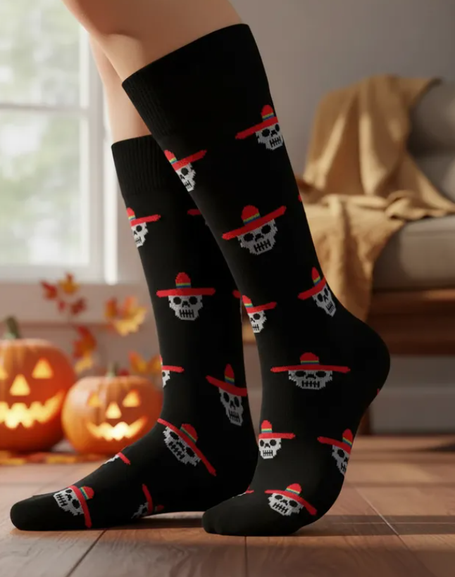 Calcetines Halloween "Calavera Con Sombrero"