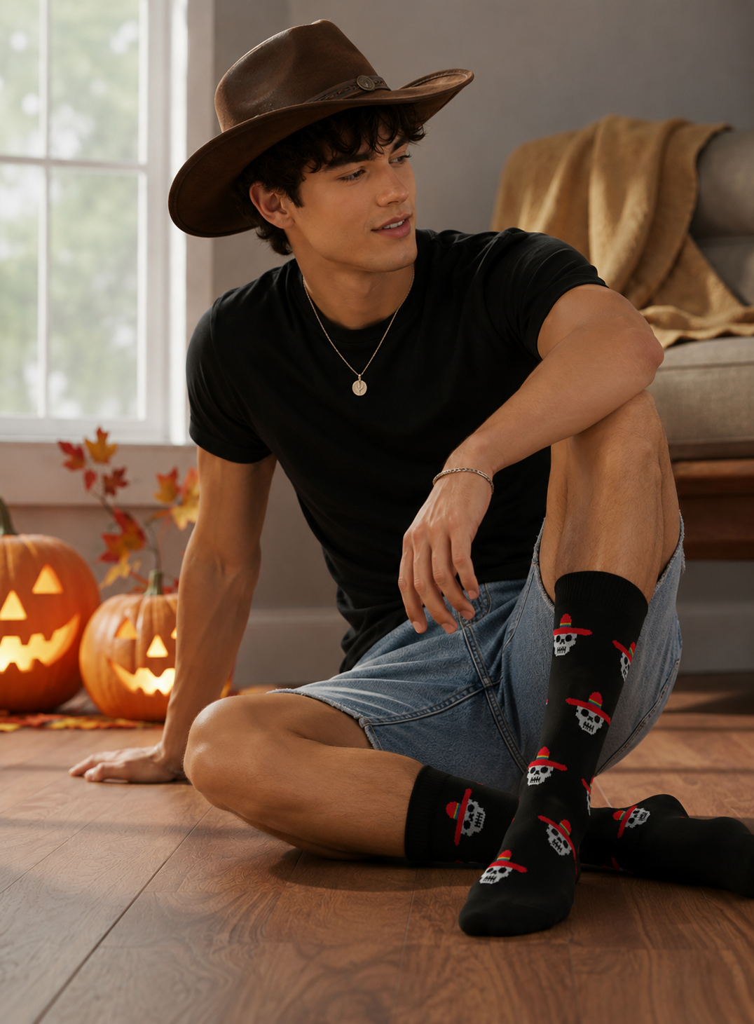 Calcetines Halloween "Calavera Con Sombrero"