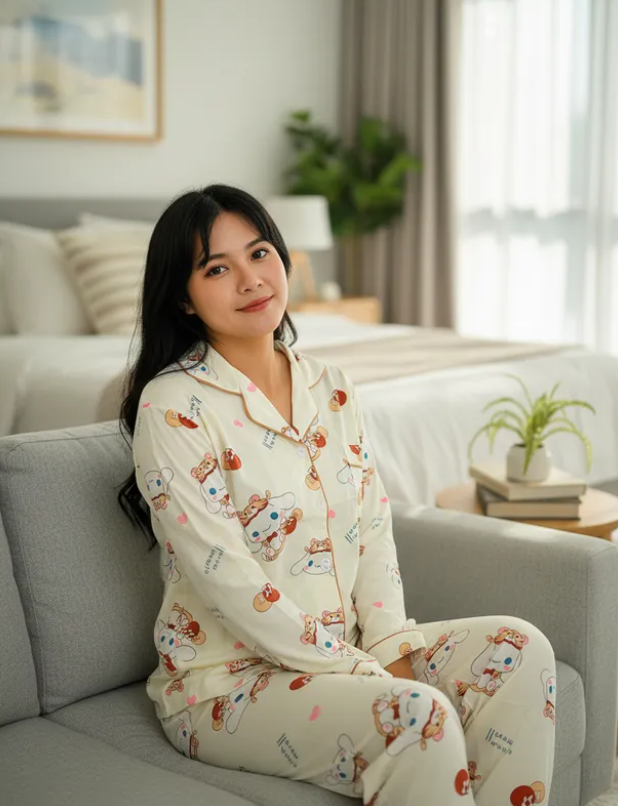 Pijama Dama Pantalón y Camisa de Botones Cute Diseño De Cinnamoroll