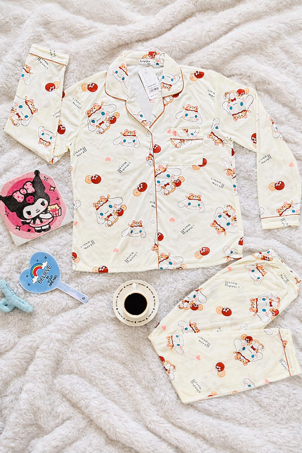 Pijama Dama Pantalón y Camisa de Botones Cute Diseño De Cinnamoroll