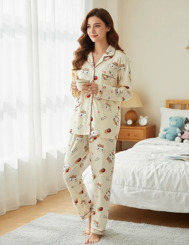Pijama Dama Pantalón y Camisa de Botones Cute Diseño De Cinnamoroll