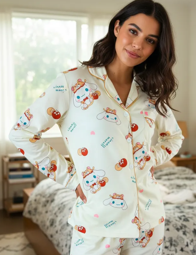 Pijama Dama Pantalón y Camisa de Botones Cute Diseño De Cinnamoroll