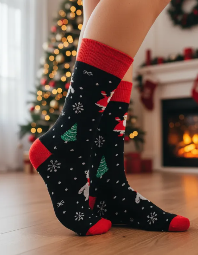 Calcetines Navideños Divertidos Diseño Santa Claus Con Copos