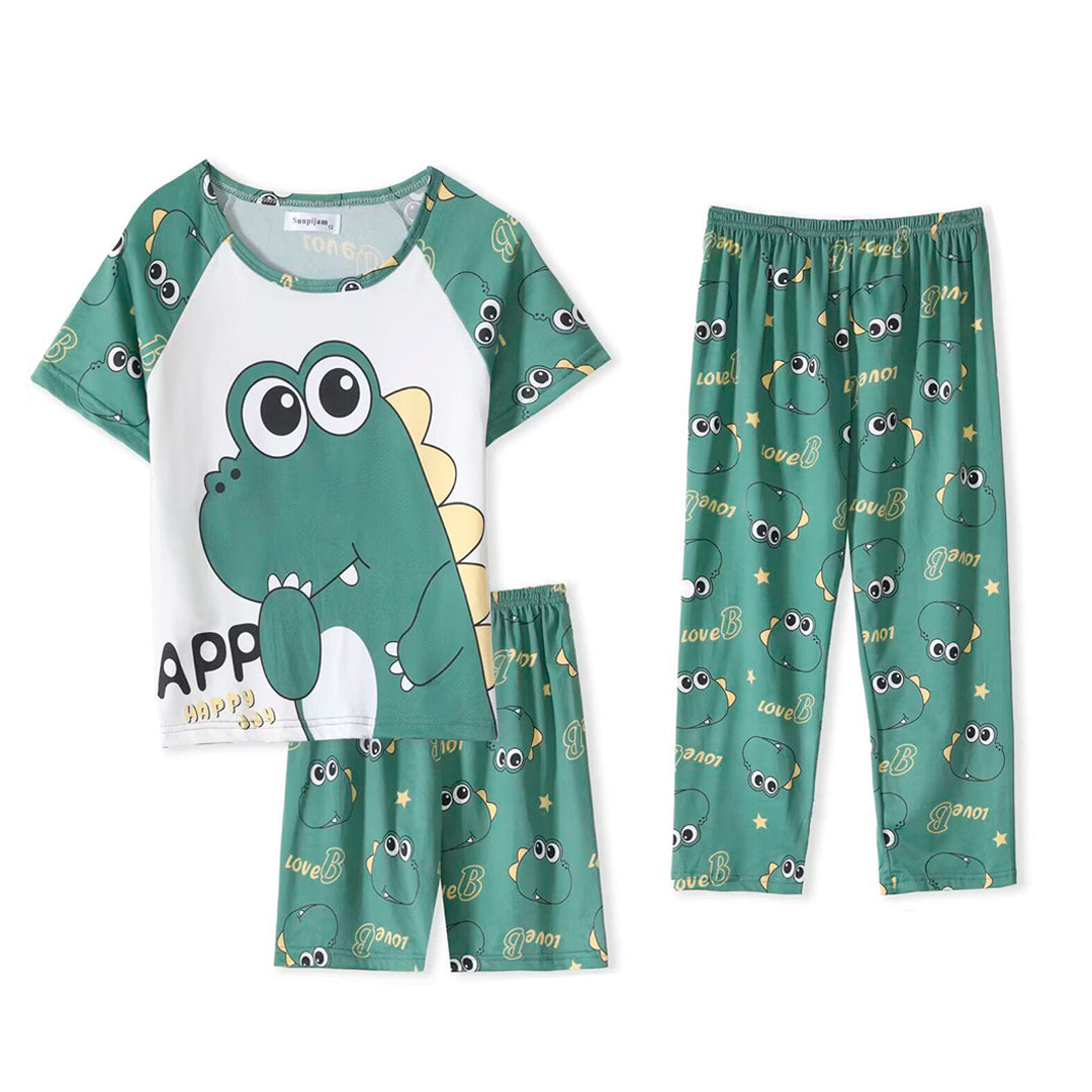 Pijama Infantil De Cocodrilo Verde Niño/Niña Pantalón, Short y Playera Fresca Moda