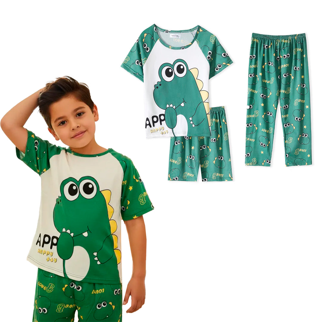 Pijama Infantil De Cocodrilo Verde Niño/Niña Pantalón, Short y Playera Fresca Moda